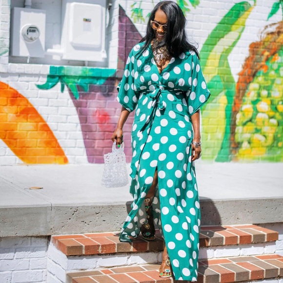 Glamorous Women's Green Polka Dot Maxi Dress Size 6 - Picture 6 of 16